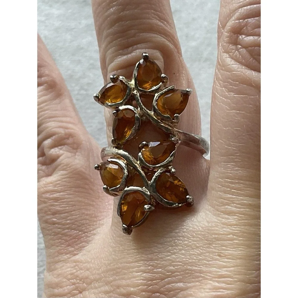 Vintage 925 Sterling Silver Leafy Branch Gemstone Ring Size 8 Estate Jewelry
